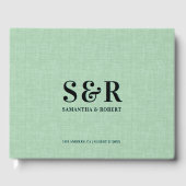 Livre D'or Mariage de lin vert clair Monogramme (Recto)