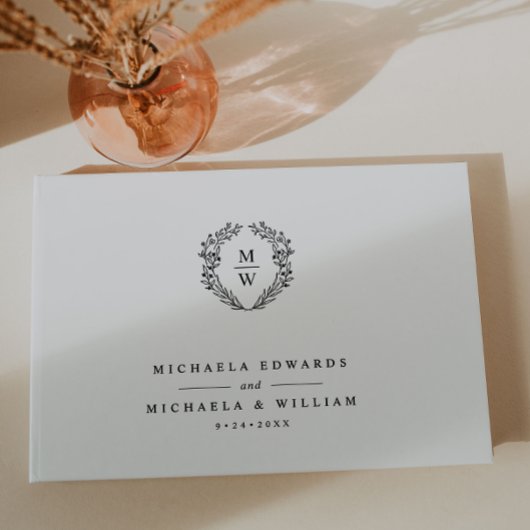 Livre D'or Mariage de monogramme de couronne botanique simple