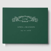 Livre D'or Mariage de monogramme de crête botanique Emerald G (Recto)