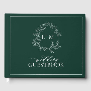 Livre D'or Mariage de monogramme Emerald Green Leafy Crest