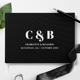 Livre D'or Mariage de monogramme noir minimaliste moderne gra