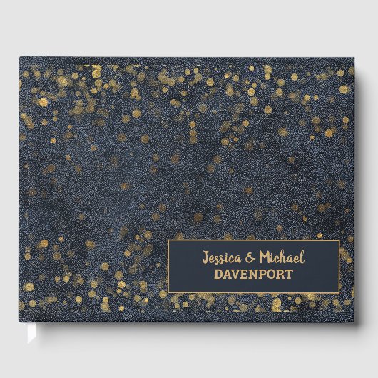 Livre D'or Mariage de Navy Blue Gold Bokeh (Recto)
