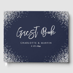 Livre D'or Mariage de Parties scintillant bleu et argent de l