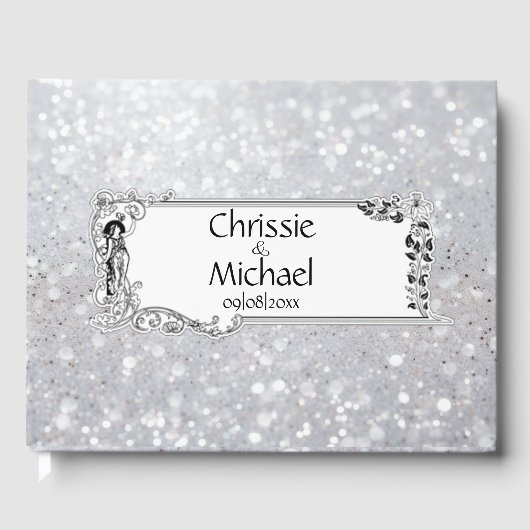 Livre D'or Mariage de Parties scintillant en argent Fairytale (Recto)