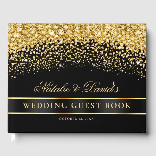 Livre D'or Mariage de Parties scintillant noir et or (Recto)