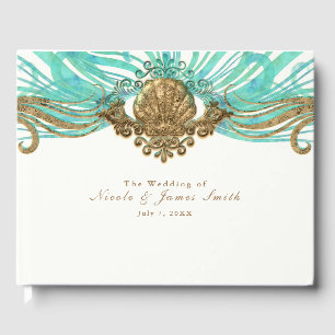 Livre D'or Mariage de plage élégant Glam coquillage or et sar