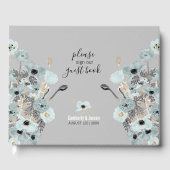 Livre D'or Mariage de Poppies Florales bleu et gris (Recto)