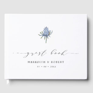 Livre D'or Mariage de script de chardon d'aquarelle bleu simp