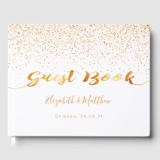 Livre D'or Mariage de script de confetti en or blanc (Recto)