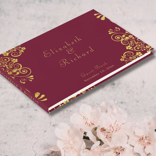 Livre D'or Mariage de script Elegant Burgundy Gold