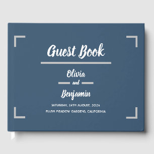 Livre D'or Mariage de script manuscrit bleu simple