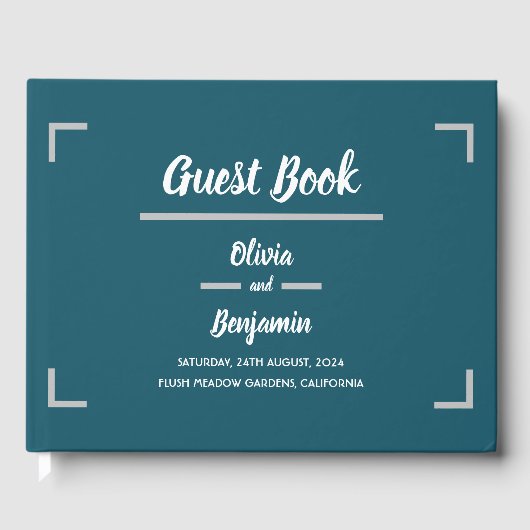 Livre D'or Mariage de script manuscrit Turquoise simple (Recto)