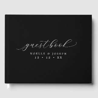 Livre D'or Mariage de script minimaliste noir et blanc élégan