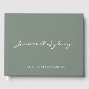 Livre D'or Mariage de script minimaliste vert foncé personnal
