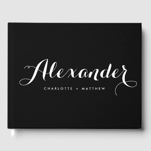 Livre d'or Mariage de script moderne noir et blanc (Recto)