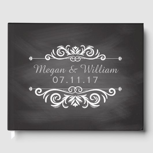 Livre D'or Mariage de tableau noir | Monogramme Mariage simpl (Recto)