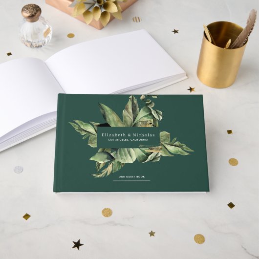 Livre D'or Mariage de verdure botanique tropicale (Recto ouvert)