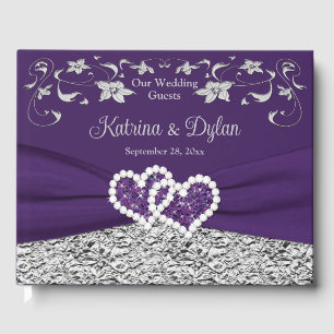 Livre D'or Mariage des Coeurs d'Amour Violet Gris