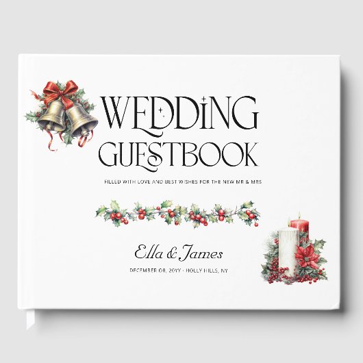 Livre D'or Mariage d'hiver Holly cloches et bougies (Recto)