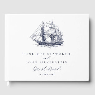 Livre D'or Mariage d'illustration de navire nautique blanc cl
