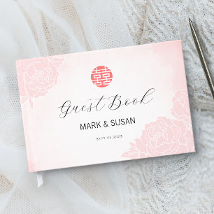 Livre D'or Mariage Double Bonheur Aquarelle Chinoise