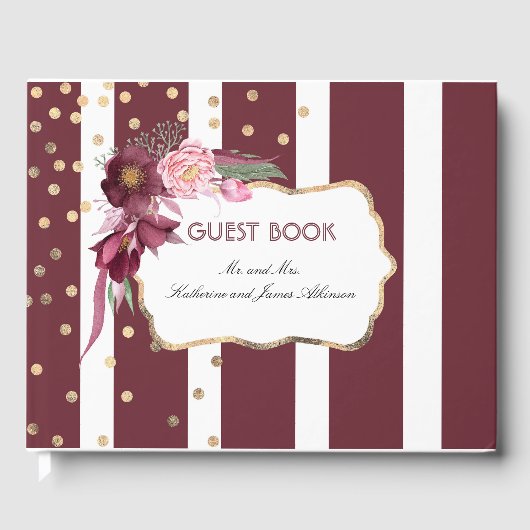 Livre D'or Mariage élégant à la Bourgogne et à la florale d'o (Recto)