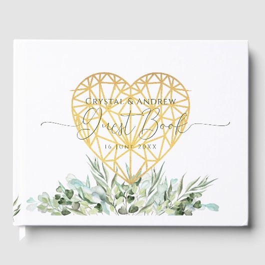 Livre D'or Mariage Elegant Blanc Gold Heart Eucalyptus Feuill (Recto)