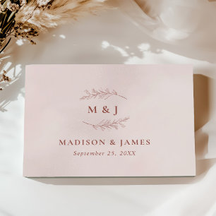 Livre D'or Mariage Élégant Boho Pink à feuilles minimes