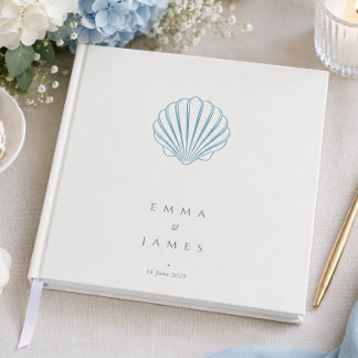 Livre D'or Mariage élégant coquillages bleus