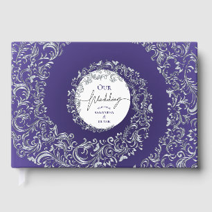 Livre D'or Mariage élégant damassé violet