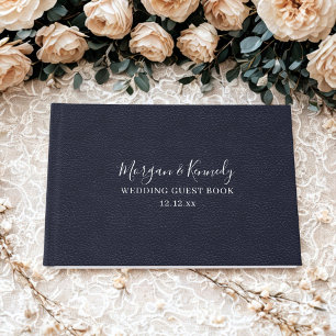 Livre D'or Mariage élégant en faux cuir bleu minuit
