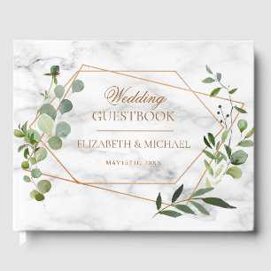 Livre D'or Mariage élégant en marbre Eucalyptus géométrique e