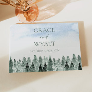 Livre D'or Mariage Élégant Hiver Neige Pins Verts