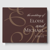 Livre D'or Mariage élégant marron calligraphie monogramme mod (Recto)