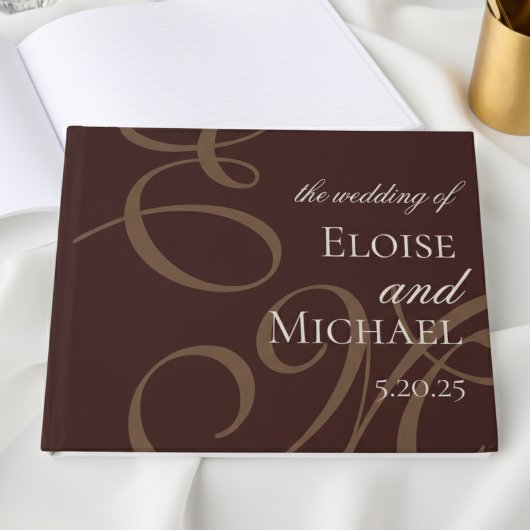 Livre D'or Mariage élégant marron calligraphie monogramme mod