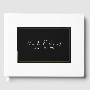 Livre D'or Mariage Élégant Minimal Moderne Noir Blanc Or
