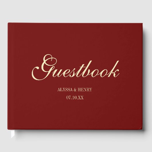 Livre D'or Mariage Élégant Monogramme Script Rouge Vin (Recto)