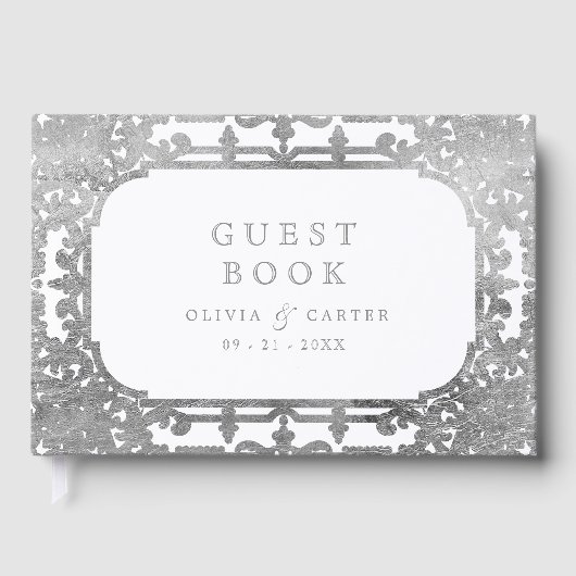 Livre D'or Mariage élégant romantique orné d'argent (Recto)