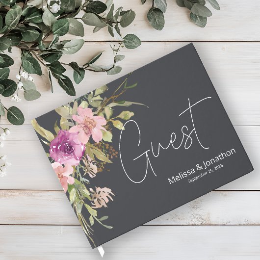 Livre D'or Mariage Élégant rose pourpre rose Dusty