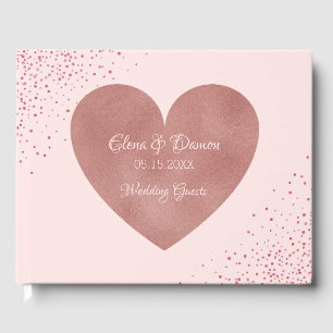 Livre D'or Mariage élégant Rose Rose Gold Heart Confetti