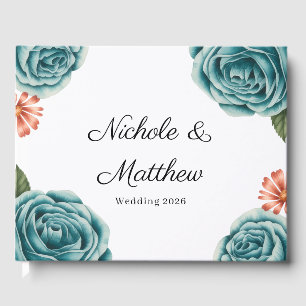 Livre D'or Mariage Élégant Rose Sarcelle & Daisy Orange
