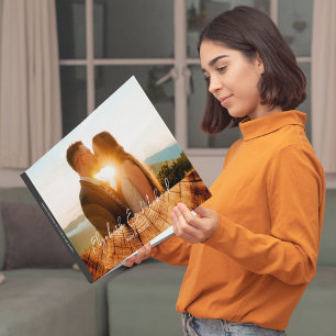 Livre D'or Mariage Élégant Rustique Monogramme Photo Bois Vin