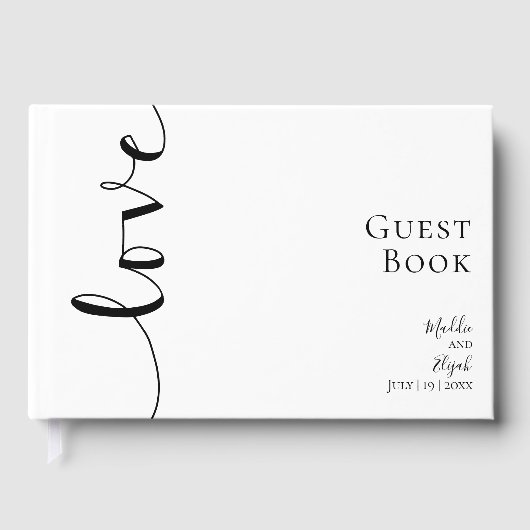 Livre D'or Mariage, Élégant, Simple Noir & Blanc, Script, (Recto)