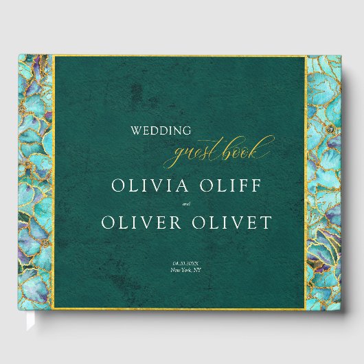 Livre D'or Mariage émeraude aux fleurs turquoise (Recto)