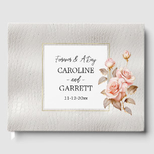 Livre D'or Mariage en cuir blanc Roses en or
