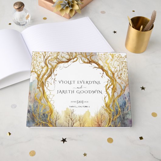 Livre D'or Mariage Enchanted Forest Gold Portal (Recto ouvert)