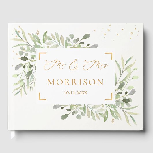 Livre D'or Mariage Feuille du feuillage vert Eucalyptus (Recto)