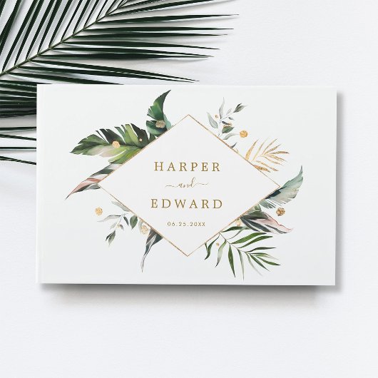 Livre d'or Mariage Feuille Tropical Gold Green