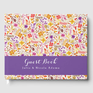 Livre D'or Mariage Fleur de Boho Orange Violet Feuillage