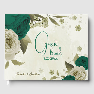 Livre D'or mariage fleurs beige vert émeraude